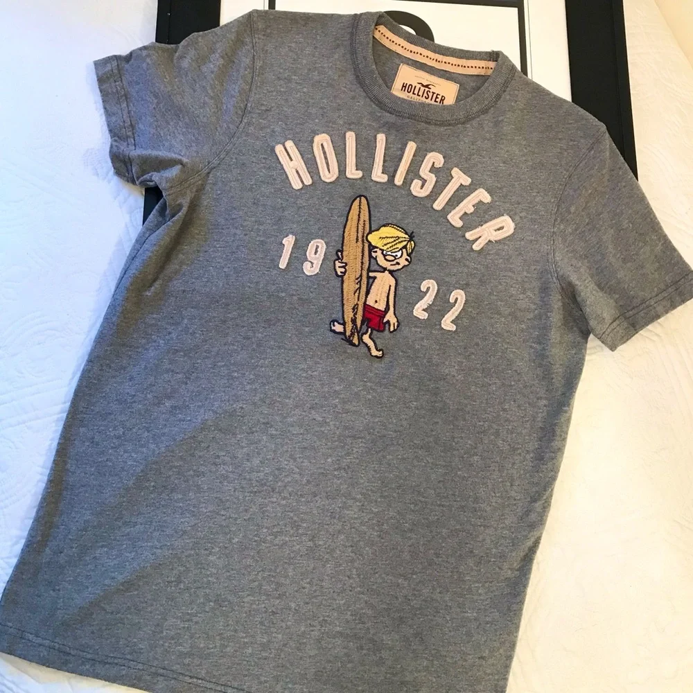 Vintage Y2K Hollister Embroidered Surfer Man Tee Gray